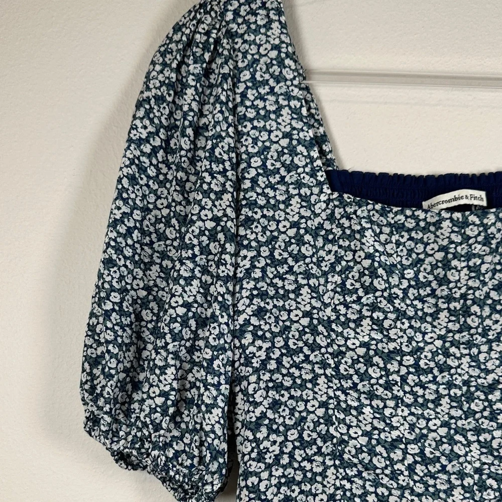 Abercrombie & Fitch Floral Puff Sleeve Cropped Blouse Smocked Back Top S